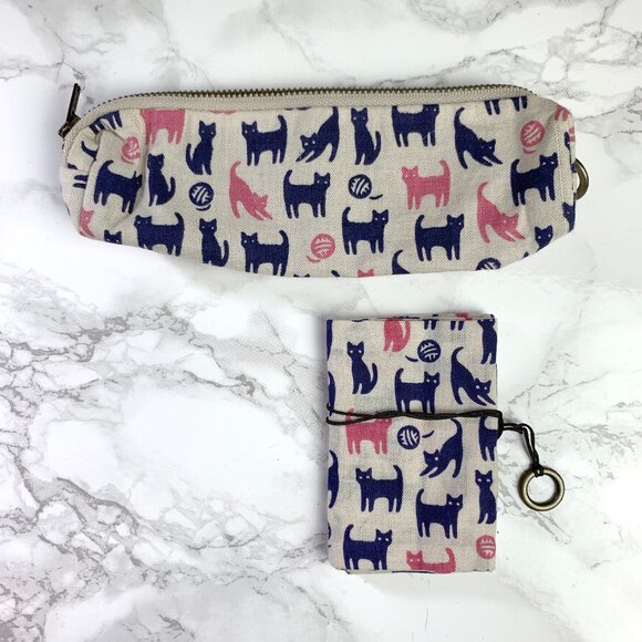 Miyamoto Collection Retro Komon Pen Case + Card Pocket Case - Tama and Kuro Cats - Picture 1 of 7